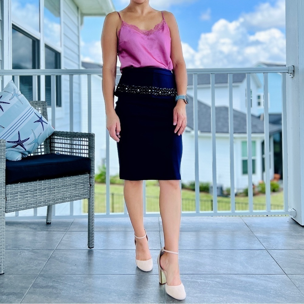 Line & Dot NWT Blue Peplum Pencil Skirt Size Small - Picture 2 of 16